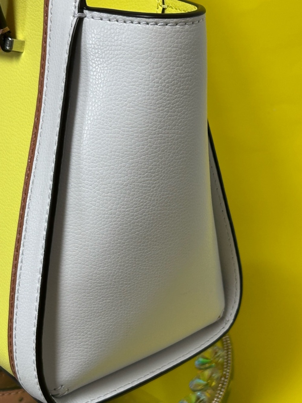 kate spade Yellow, White & Tan Leather Satchel w/Top Handles Approx. 12 x 19 x 4 - Picture 5 of 15